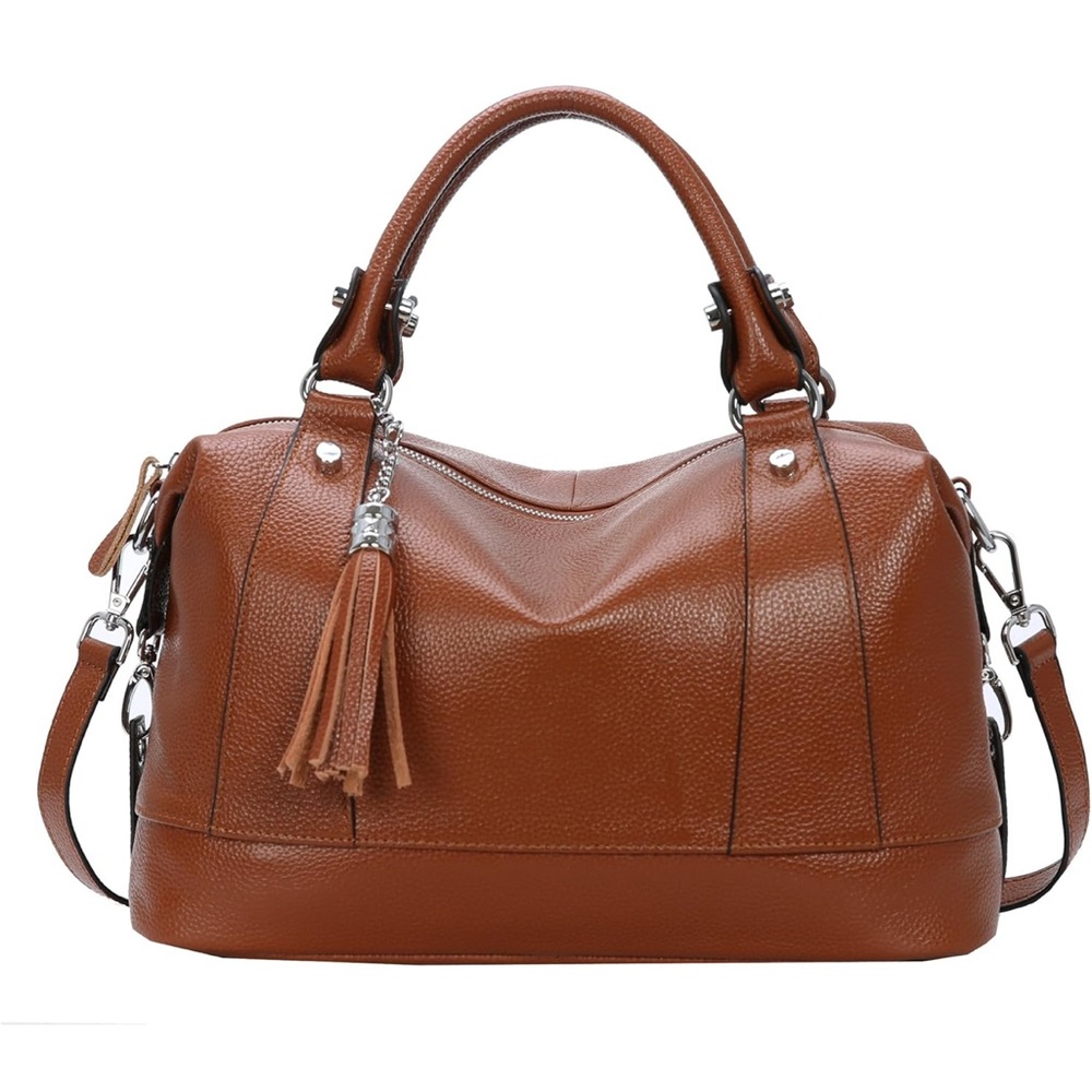 Heshe Tan Leather Shoulder Bag